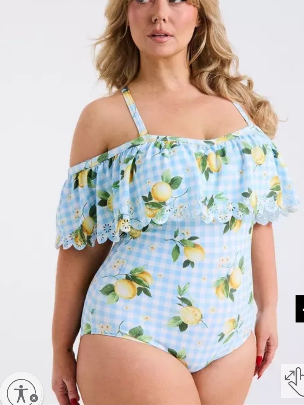 🆕️🍋 1X TORRID RETRO CHIC LEMON & DAISY OFF SHOULDER RUFFLE 1 PIECE SWIMSUIT 🍋